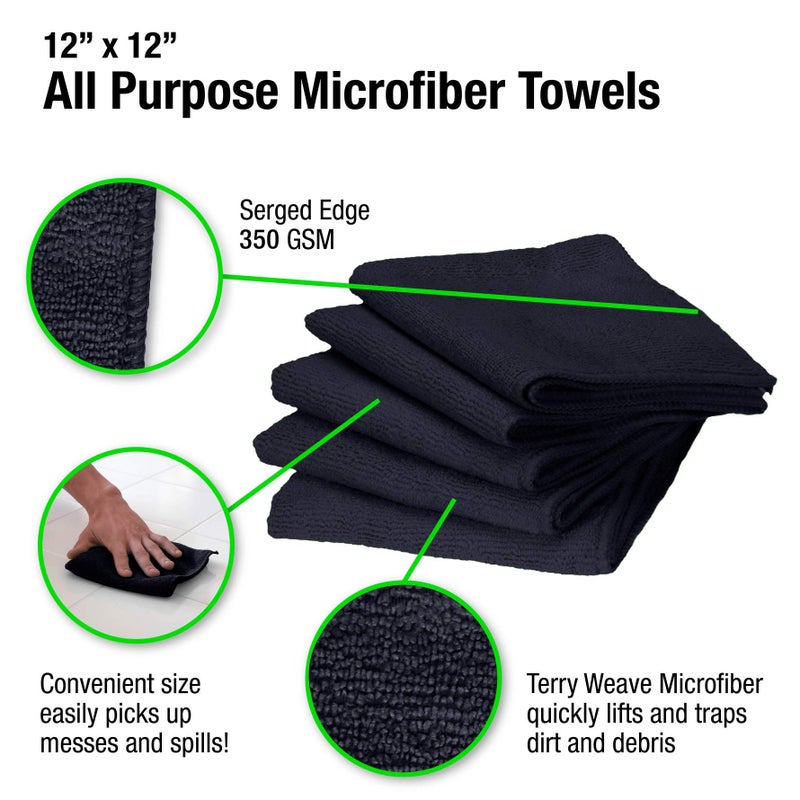 Eurow Premium 350 GSM Microfiber Cleaning Towels, Highly Absorbent, Lint-Free, Quick-Dry, Durable & Reusable for Auto Detailing, Home, Salon, Industrial Use,12" x 12", Black, 25-Pack - Image 5